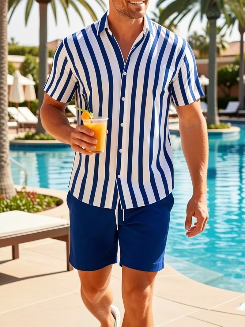 Men's Resort Stripe Shirt and Shorts 2-Piece Set