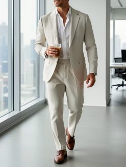 Men's Linen-Blend Blazer and Trousers 2-Piece Suit