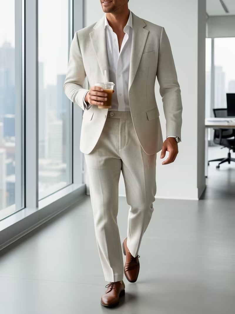 Men's Linen-Blend Blazer and Trousers 2-Piece Suit